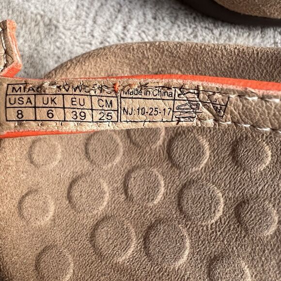 Vionic Rest Miami Orange Leather T-Strap Sandals Women 8 Gold Accents Strappy - Picture 11 of 14